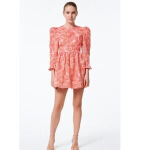 Batsheva Prairie Floral Satin Mini Dress 2 Red NWT